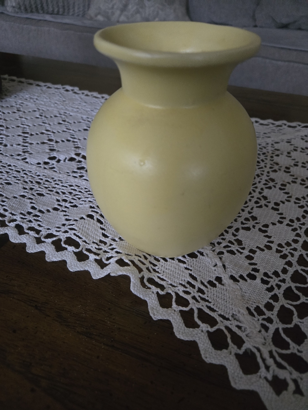 McCoy Soft Yellow Matte Ceramic Vase with Flared Rim. 6 Inchs tall
